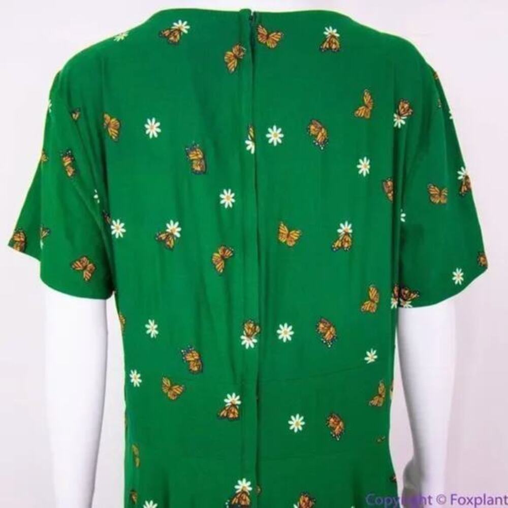 Unique Vintage X GB Butterfly And Daisy Flowers Green Dress, size L - Picture 7 of 16